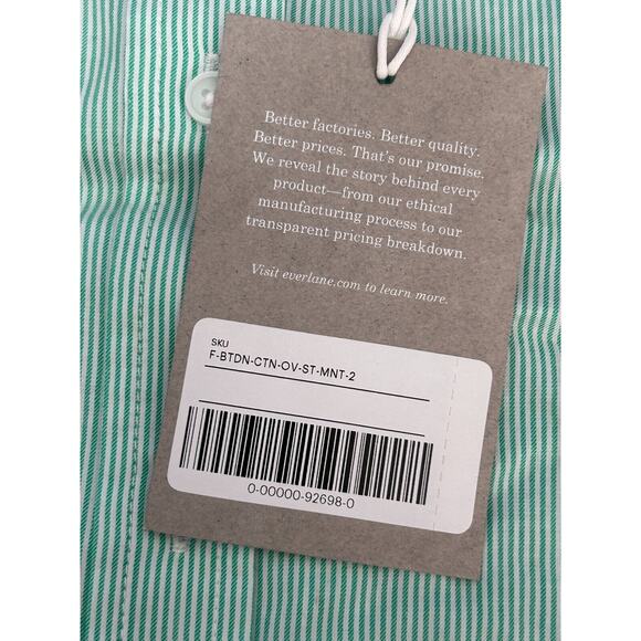NWT Everlane The Silky Cotton Mint Green White Stripe Button Down Shirt Size 2 - Picture 7 of 11
